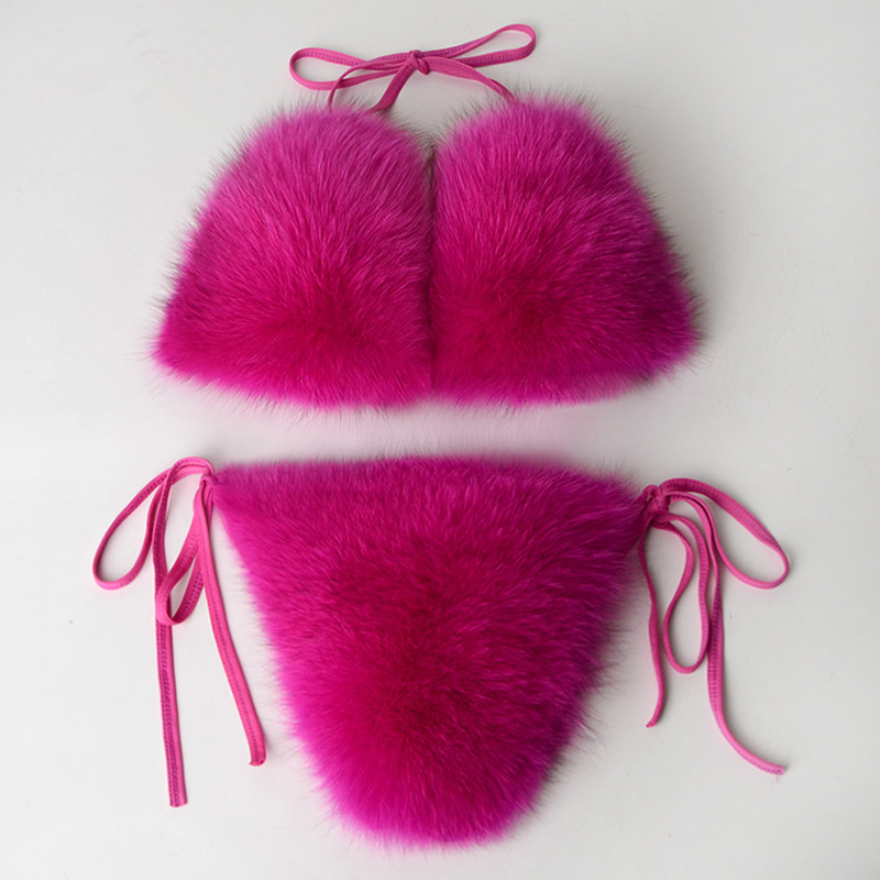 Women's Swimwear Women Sexy Bikini Swimsuit Faxu Fur Summer Bathing Tieup Adjustable Bra Cute Girls Furry Underwear 2 Piece Set 230420