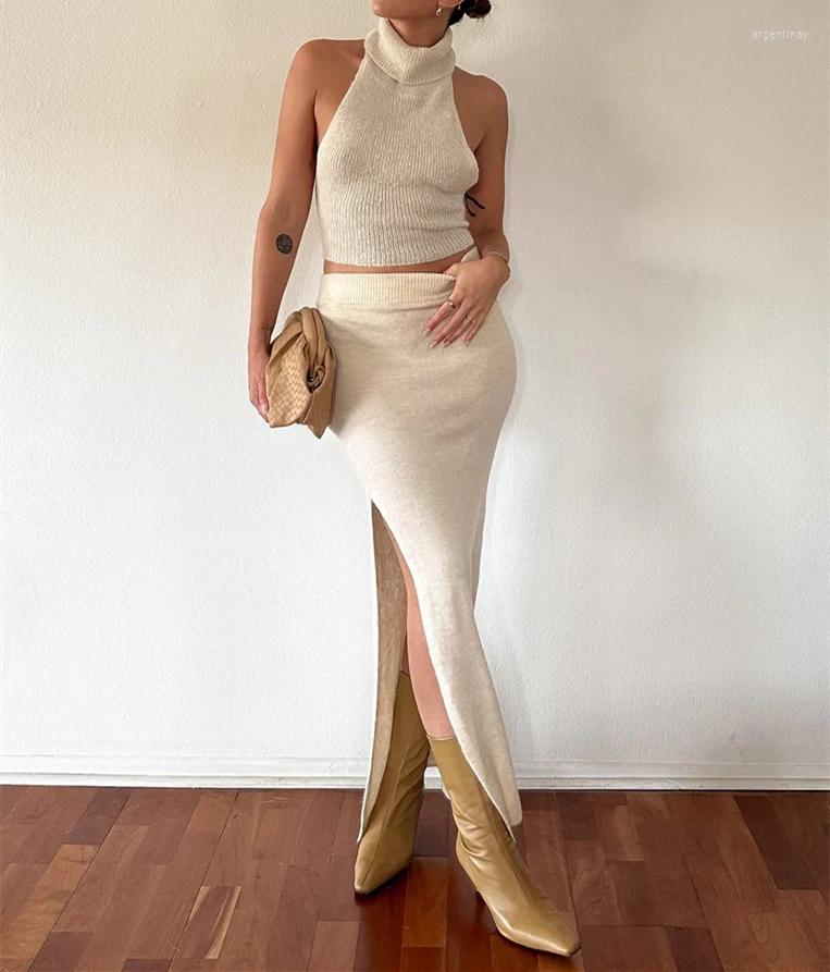 Work Dresses FUFUCAILLM Two Piece Knit Ribbed Outfits Elegant Fashion Women Halter Top Split Long Skirt Party Bodycon Sets Streetwear, Beige
Work Dresses FUFUCAILLM Two Piece Knit Ribbed Outfits Elegant Fashion Women Halter Top Split Long Skirt Party Bodycon Sets Streetwear, Beige