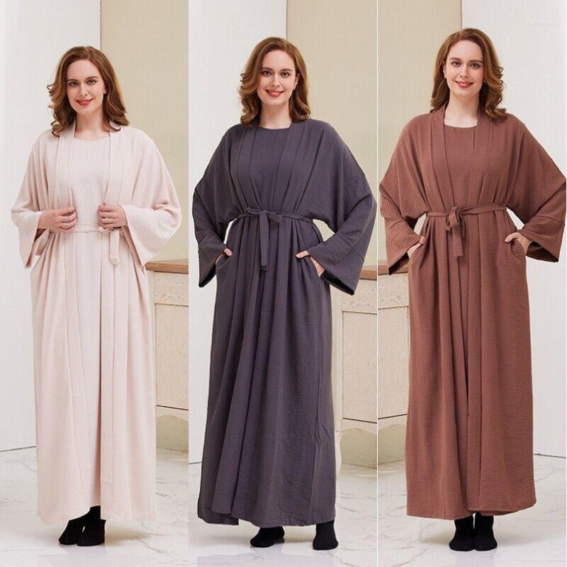 Ethnic Clothing Ramadan Muslim Womens Solid Color Tank Dress And Cardigan Abaya Jilbab 2 Piece Simple Dubai Turkey Femme Loose Robe Kaftan
Ethnic Clothing Ramadan Muslim Womens Solid Color Tank Dress And Cardigan Abaya Jilbab 2 Piece Simple Dubai Turkey Femme Loose Robe Kaftan