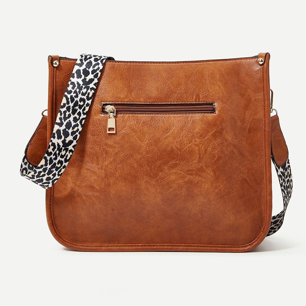 Versatile shoulder bag with fashionable crossbody leopard print shoulder strap design PU solid color women's bag