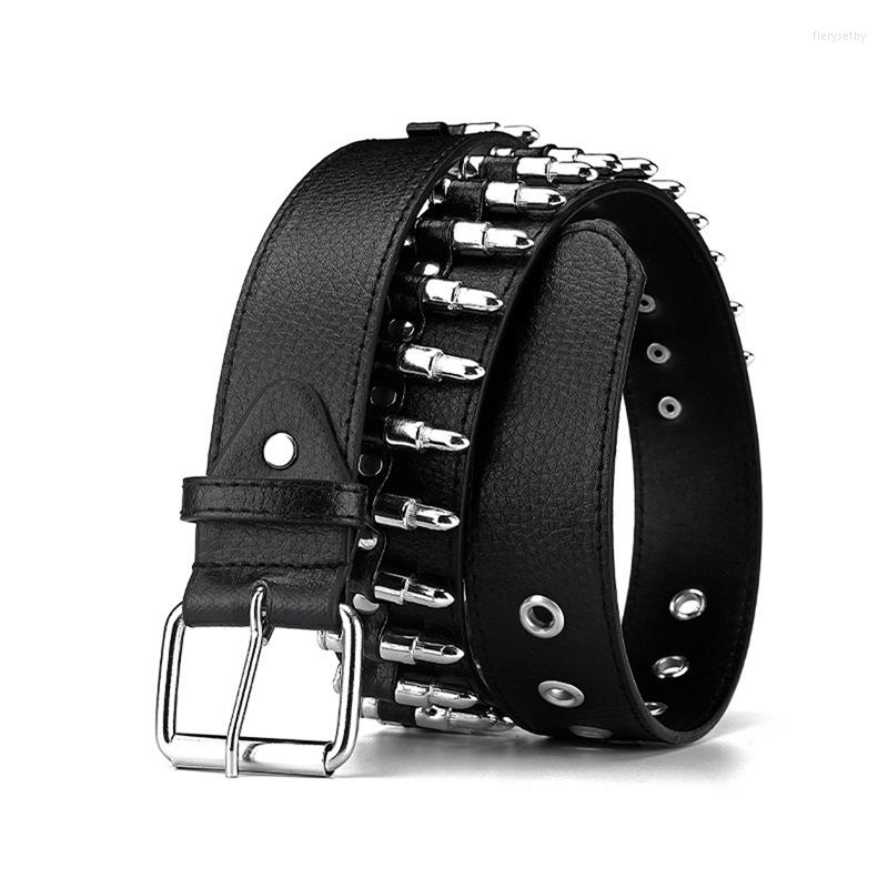 

Belts Waist Belt For Women Men Punk Bullets Rivet Studded Imitation Leather Hip Hop Jeans, Black