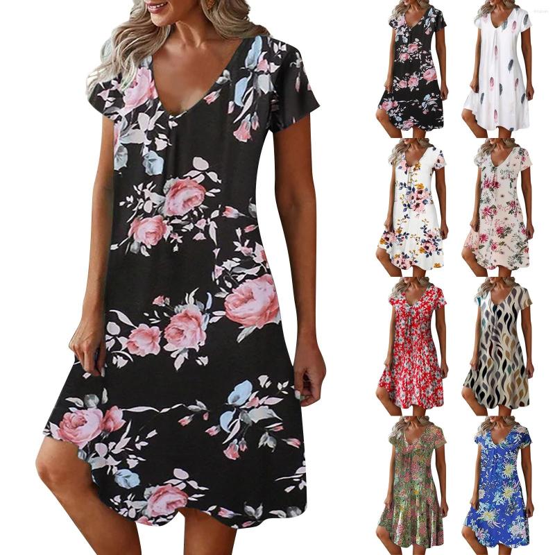 Casual Dresses Women's Fashion A Type V Neck Short Sleeve Floral Flower Print Loose Dress, Silver
Casual Dresses Women's Fashion A Type V Neck Short Sleeve Floral Flower Print Loose Dress, Silver