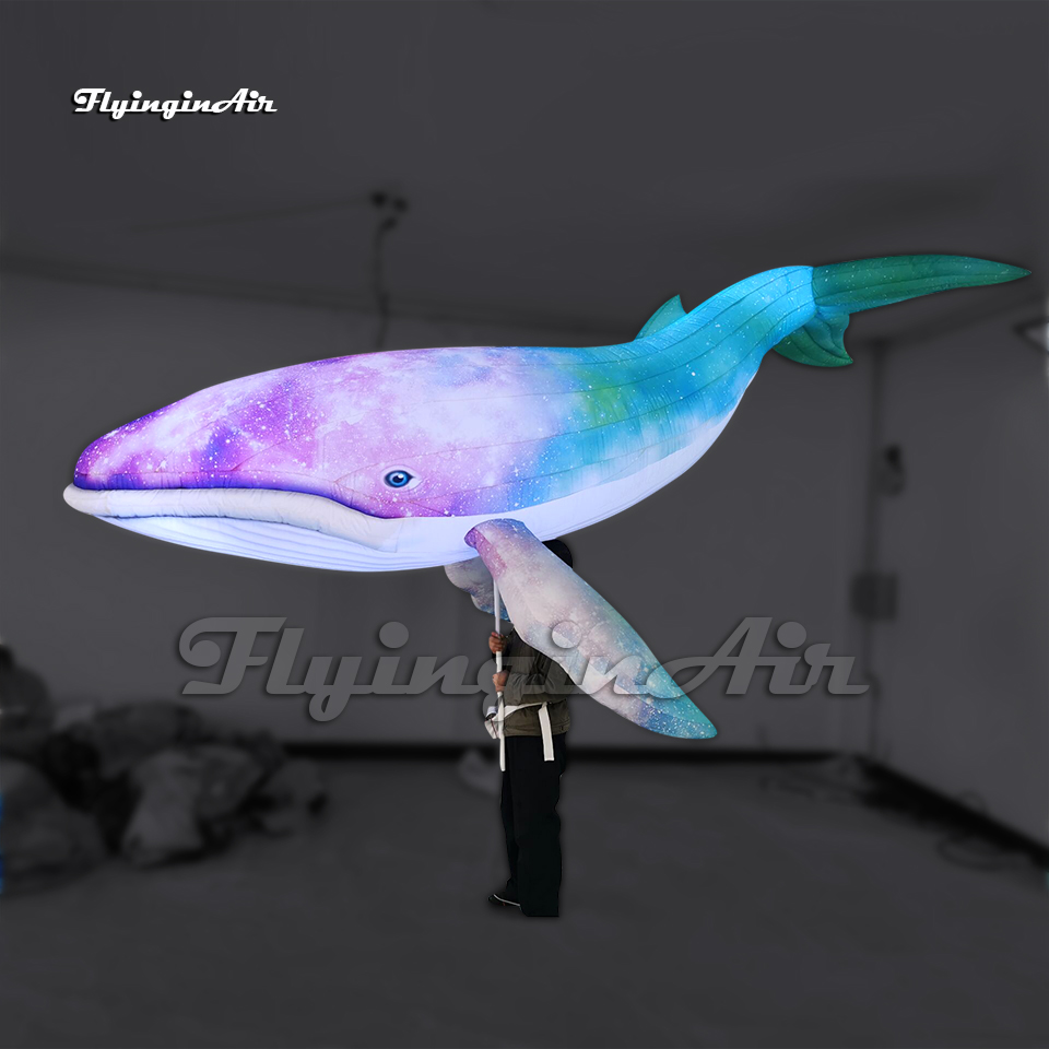 Amazing Colorful Walking Inflatable Whale Puppet 3.5m Illuminated Blow Up Sea Animal Fish Balloon For Parade Show