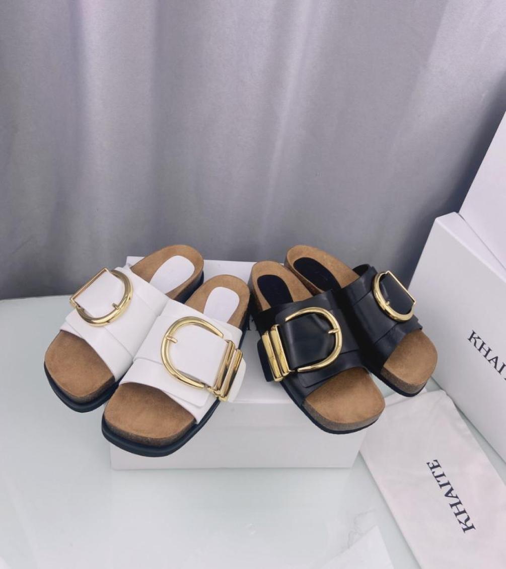 Khaite Thompson buckled leather slides slippers Luxe slipon beach sandals shoes Genuine leather open toe casual flats for women L3245502, White
Khaite Thompson buckled leather slides slippers Luxe slipon beach sandals shoes Genuine leather open toe casual flats for women L3245502, White