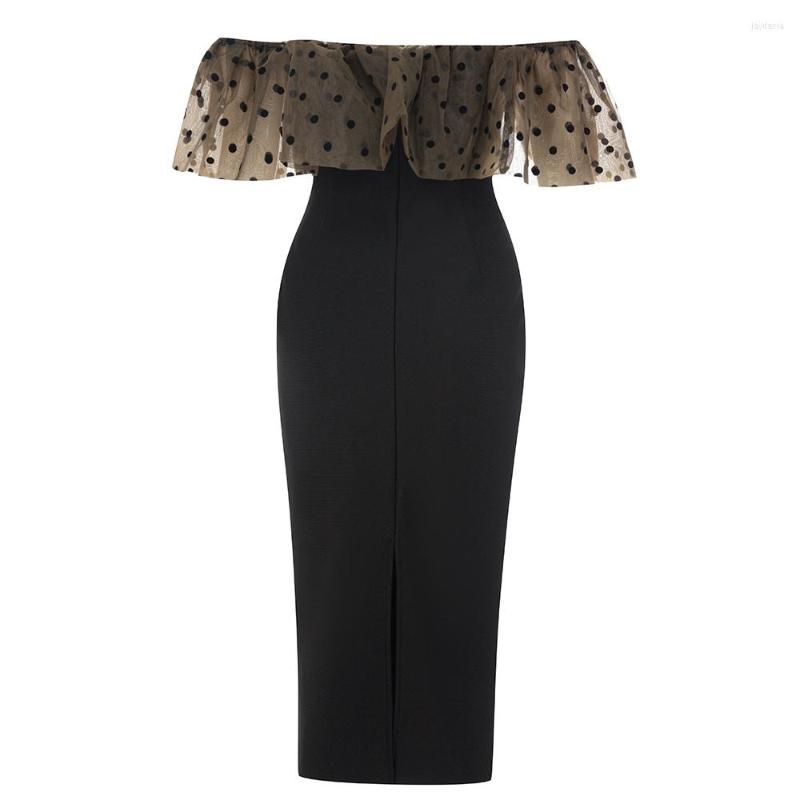 New Casual Dresses Elegant Bandages Dress Women Sexy Off Shoulder Ruffles Clothes 2024 Club Party Celebrity