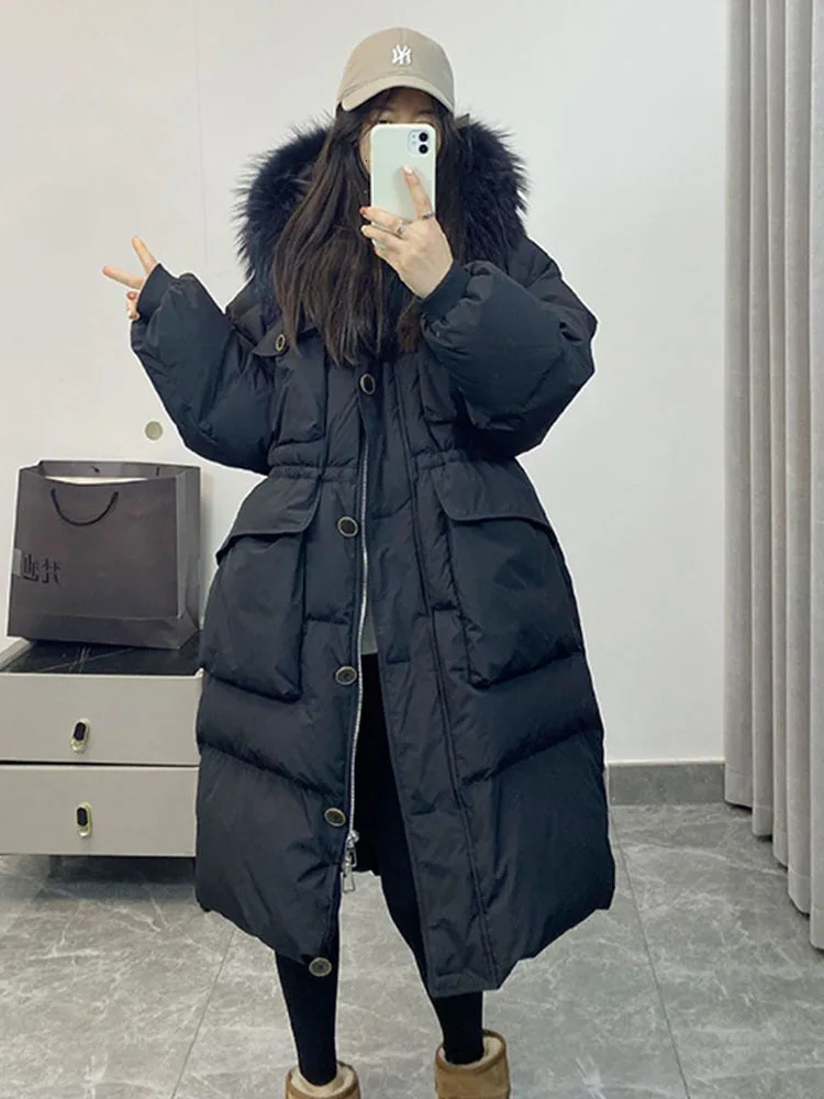Womens Down Parkas Dazhen Raccoon Fur Hooded Waterproof Winter Long Inflatable Jacket Duck Coat Raincoat Park 231120