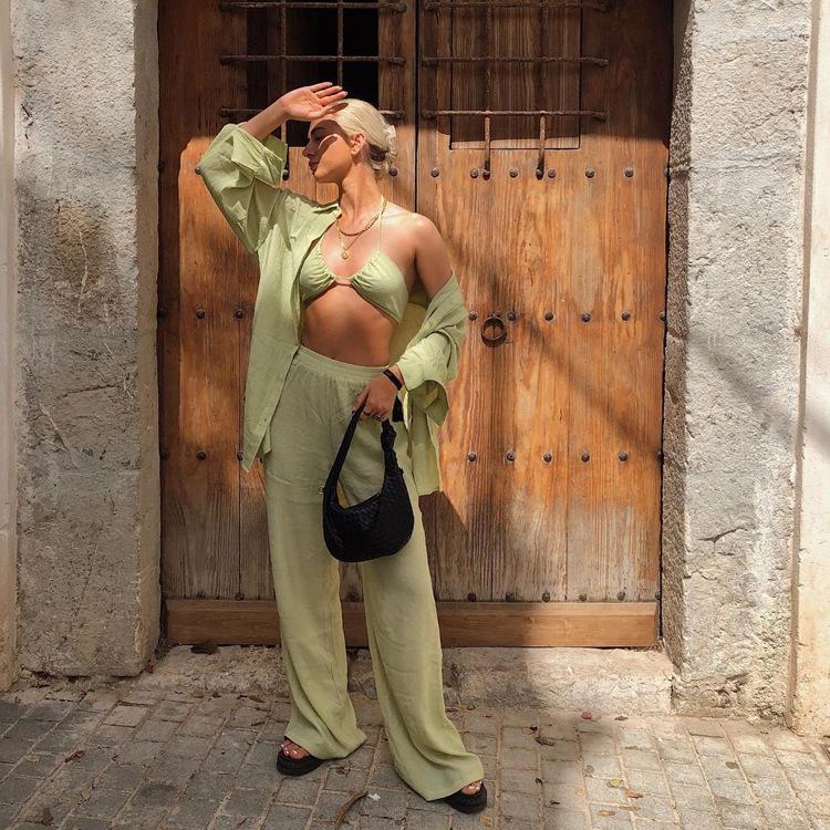 Women' Two Piece Pants NS Style Autumn Camisole Long Sleeve Shirt Outfit Women' Sexy Girl Mop Three-Piece Set, Green
Women' Two Piece Pants NS Style Autumn Camisole Long Sleeve Shirt Outfit Women' Sexy Girl Mop Three-Piece Set, Green