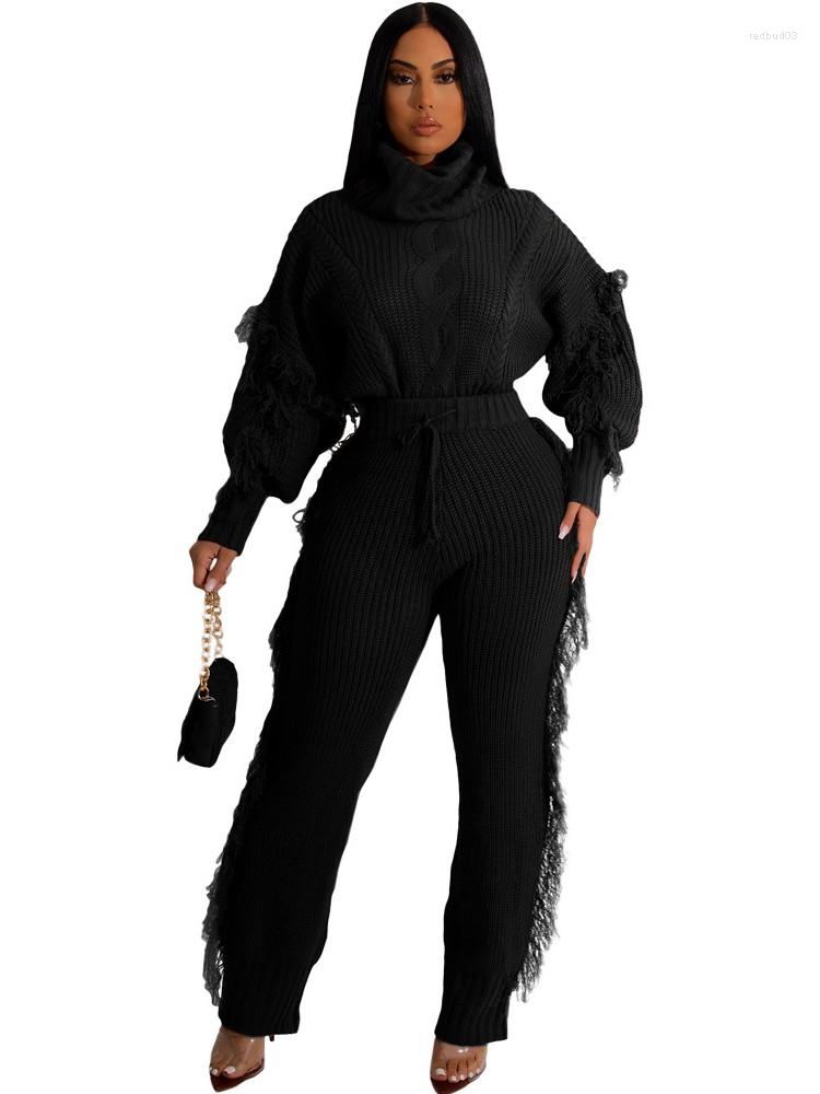 Women' Two Piece Pants 2 Set Women Knit Outfits Fall Winter Casual Solid Knitting Long Sleeve Turtleneck Top Tassel Suit Matching Sets, Black
Women' Two Piece Pants 2 Set Women Knit Outfits Fall Winter Casual Solid Knitting Long Sleeve Turtleneck Top Tassel Suit Matching Sets, Black