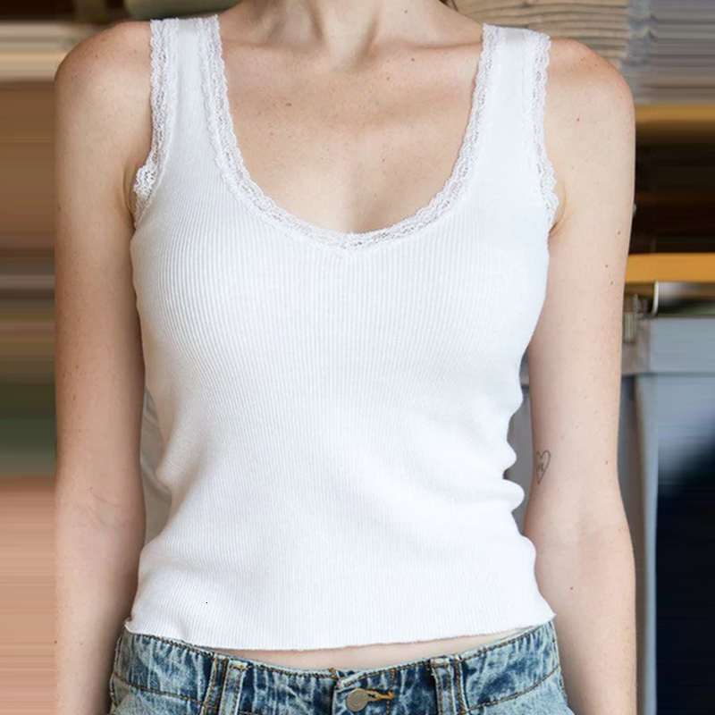 Camisoles Tanks Cute Girl Lace Trim 2000s Retro Tank Tops Y2K Clothes Women Summer Sleeveless Slim Fit Vest Korean Harajuku Vintage Crop Tops 230420