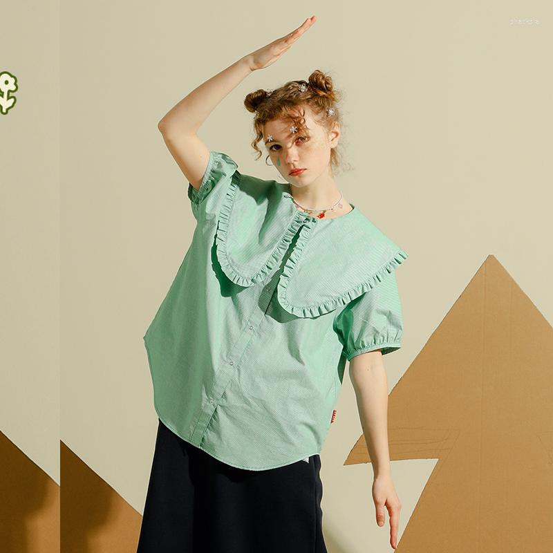Women' Blouses Original Niche Sweet Design Women' Shirt Tops Short-sleeved Ruffles Cotton Plaid Green Blouse Loose 2023 Summer
Women' Blouses Original Niche Sweet Design Women' Shirt Tops Short-sleeved Ruffles Cotton Plaid Green Blouse Loose 2023 Summer