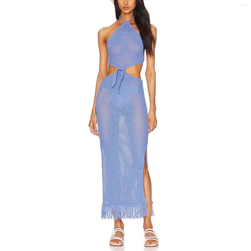 Women' Swimwear 2023 Women Bikini Cover-Ups Solid Blue Knitted Hollow-Out See-Through Dress Halter Bandage Backless Tassel Hem Beach
Women' Swimwear 2023 Women Bikini Cover-Ups Solid Blue Knitted Hollow-Out See-Through Dress Halter Bandage Backless Tassel Hem Beach