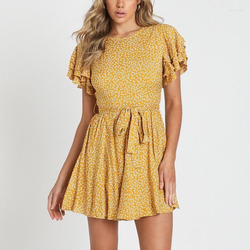 Casual Dresses Women' 2023 Spring Summer O Neck Butterfly Sleeve Lace Up Mini Dress For Ladies Yellow Small Floral Printed Short
Casual Dresses Women' 2023 Spring Summer O Neck Butterfly Sleeve Lace Up Mini Dress For Ladies Yellow Small Floral Printed Short