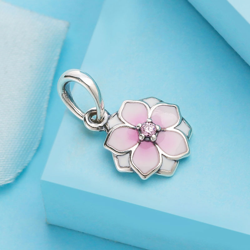 925 Sterling Silver Pink Magnolia Bloom Dangle Pendant Bead Fits European Jewelry Pandora Style Charm Bracelets
925 Sterling Silver Pink Magnolia Bloom Dangle Pendant Bead Fits European Jewelry Pandora Style Charm Bracelets