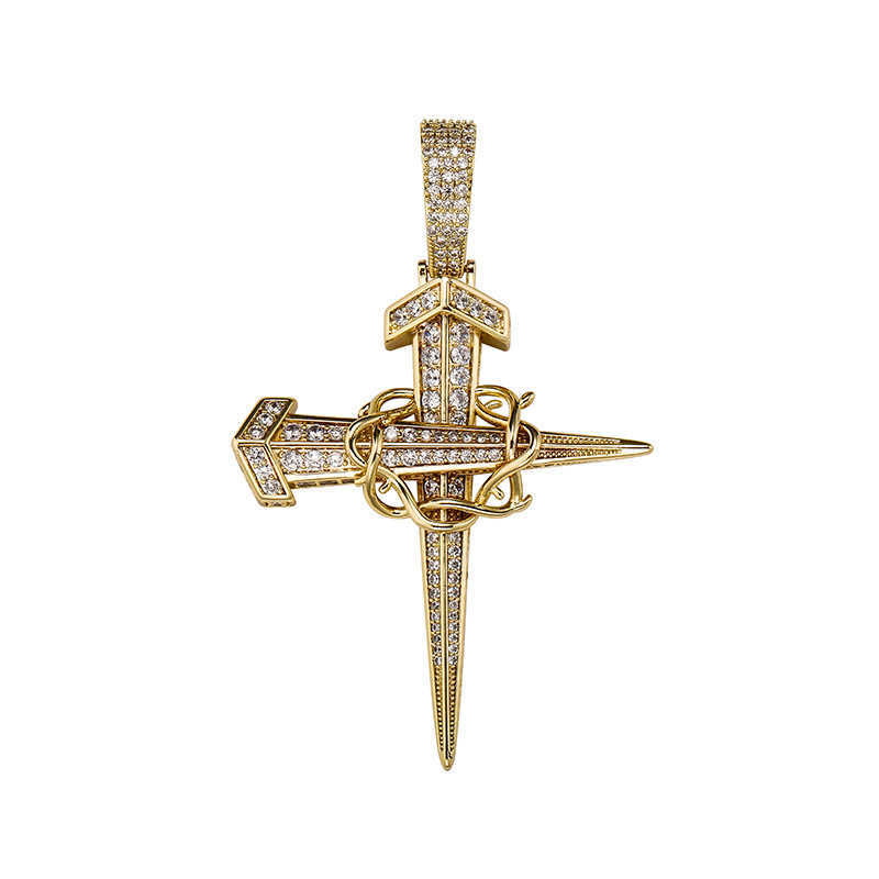 Prong Cubic Zircon Anchor Cross Pendant Necklace Accessories Mens Womens Fashion Hip Hop Necklaces 14K White Gold Rock Full CZ Stone Charm Jewelry Wol