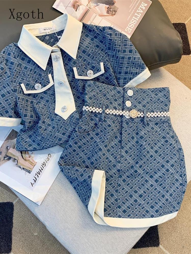 Dress Xgoth Elegant Blue 2pcs Suit Women Designer Niche Streetwear 2022 Summer Shortsleeved Shirt + High Waist Skirt Twopiece Sets, 2pcs set
Dress Xgoth Elegant Blue 2pcs Suit Women Designer Niche Streetwear 2022 Summer Shortsleeved Shirt + High Waist Skirt Twopiece Sets, 2pcs set