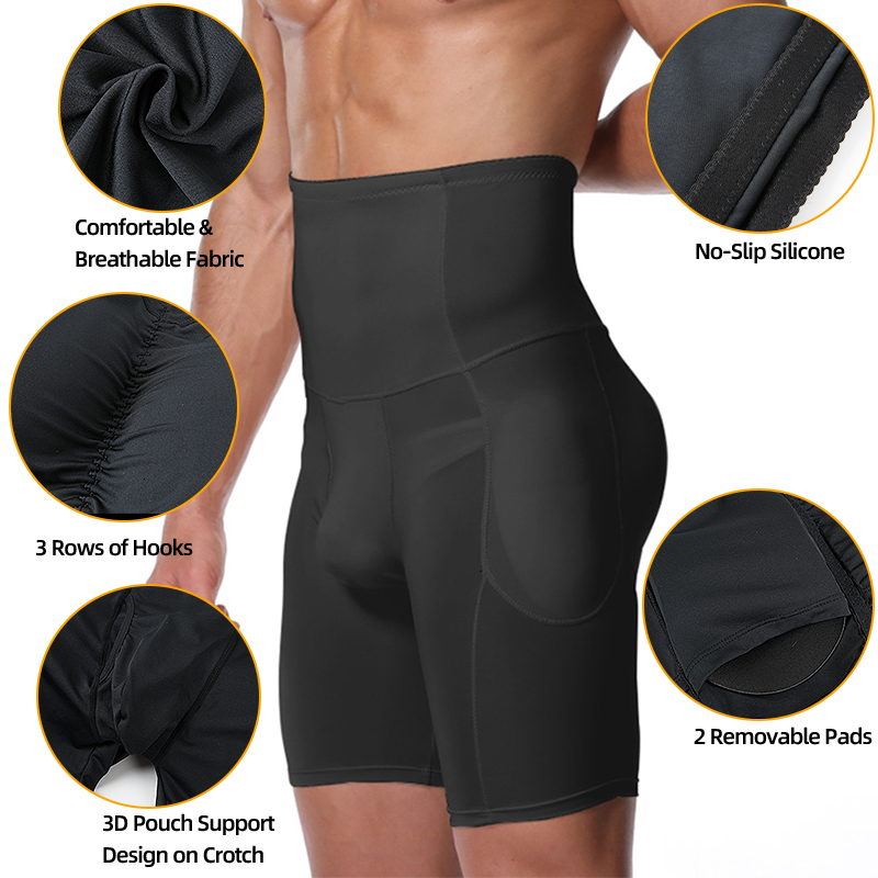 Men's Tracksuits Men Tummy Control Shorts Shapewear High Waist Slimming Body Shaper Girdle Compression Padded Underwear Boxer Briefs 230419