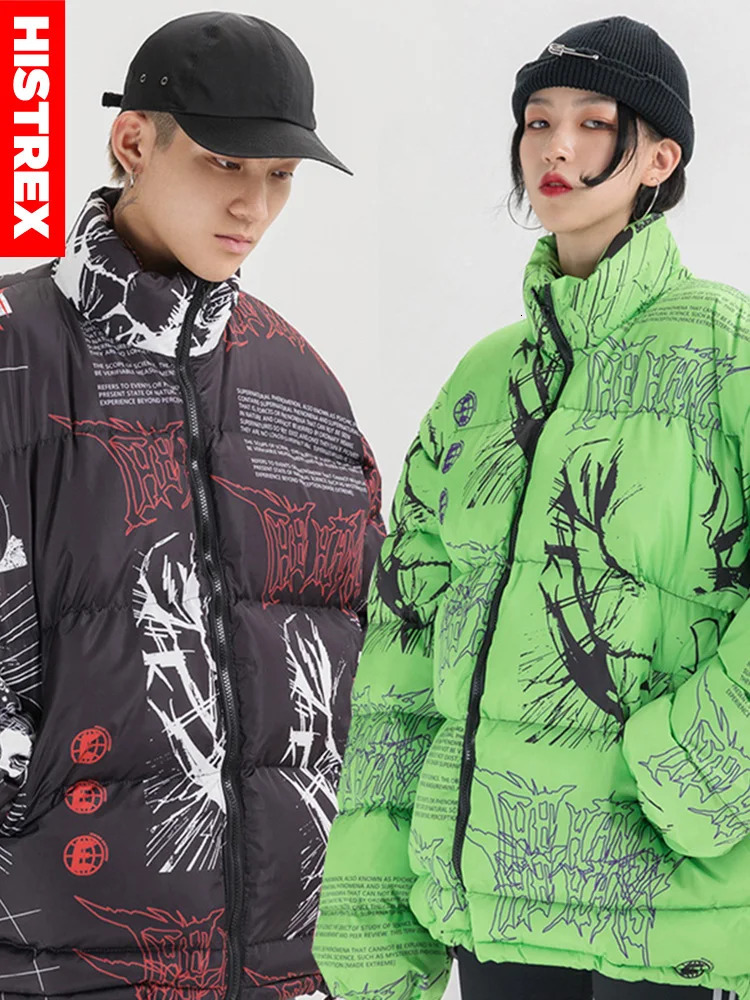 Men's Jackets 2023 Hip Hop Bubble Jacket Parka Men Japanese Anime Streetwear Harajuku Winter Padded Overcoat Y2K Women Warm Quilted Coat Man 2311