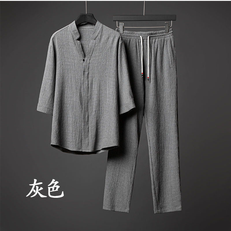 Mens Tracksuits Summer Classic Fashion Solid Color Ice Silk TwoPiece Casual Large Size Comfortable HighQuality Suit M5XL 230420