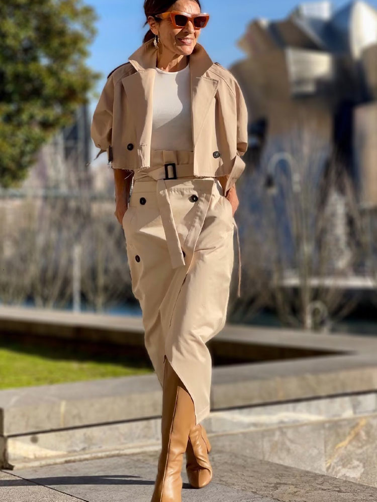 Women's Jacket 2023 Fashion Loose Cropped cut out style Trench Coat Vintage Long Sleeve Female Outerwear Chic Overcoat 230419