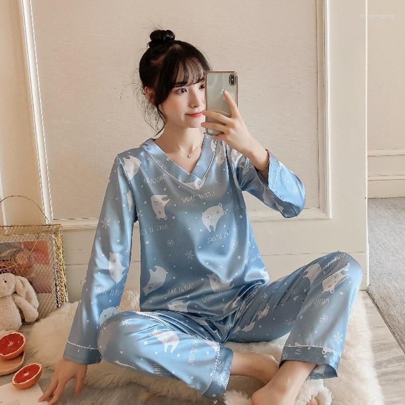 Women's Sleepwear Ice Silk Pajamas Ladies Spring And Autumn Long-sleeved Thin Section Sweet Korean Version Home Clothes Two-piece Suit, 14
Women's Sleepwear Ice Silk Pajamas Ladies Spring And Autumn Long-sleeved Thin Section Sweet Korean Version Home Clothes Two-piece Suit, 14