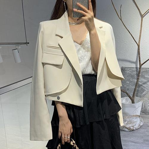 Pants Short suit jacket for small women in 2021 spring and autumn new style western suit jacket crop blazer women blazers, Beige