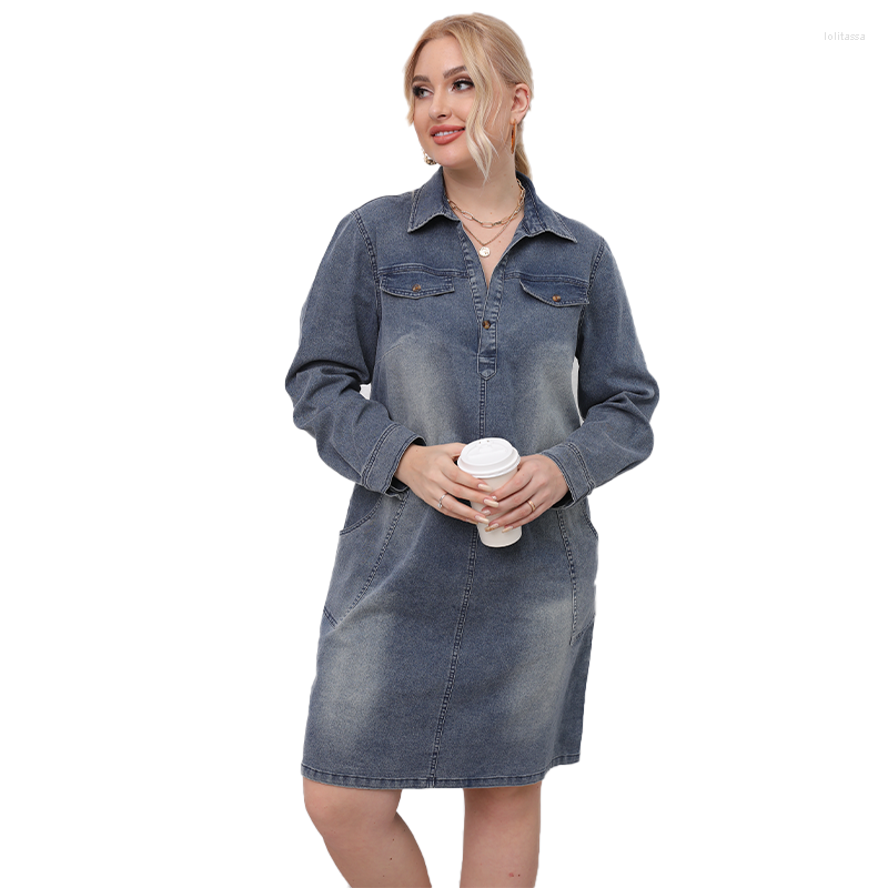 Plus Size Dresses Women Dress Long Sleeve Turn Down Collar Buttons Pocket Pleated Solid Color Loose Casual Fashion Retro Denim, Blue
Plus Size Dresses Women Dress Long Sleeve Turn Down Collar Buttons Pocket Pleated Solid Color Loose Casual Fashion Retro Denim, Blue
