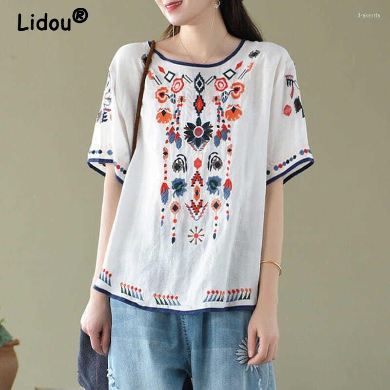 Women's T Shirts Ethnic Style Cotton Embroidery T-shirt Lady Summer Vintage Large Size Loose Casual All-match Short Sleeve Comfortable, White
Women's T Shirts Ethnic Style Cotton Embroidery T-shirt Lady Summer Vintage Large Size Loose Casual All-match Short Sleeve Comfortable, White