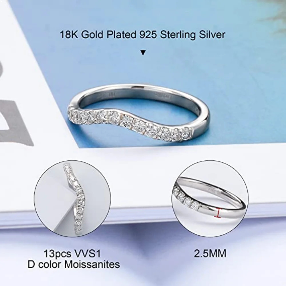 Wedding Rings M-JAJA Half Ring Curved Wedding Band 925 Sterling Silver 0.39ct Lab Diamond Rings for Women D Color Jewelry231118