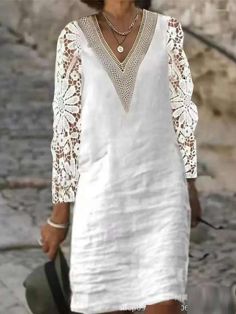 Casual Dresses Spring Hollow Out Lace Cotton Women Linen Solid Color Mid-Sleeve Dress Retro Summer Lady Office Mini, 23
Casual Dresses Spring Hollow Out Lace Cotton Women Linen Solid Color Mid-Sleeve Dress Retro Summer Lady Office Mini, 23