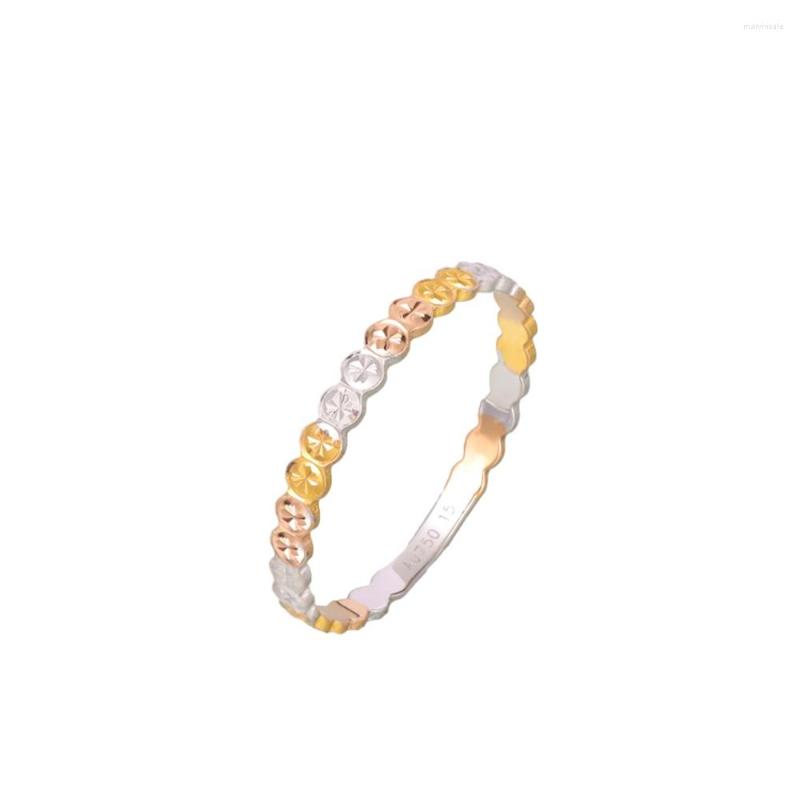 

Cluster Rings Au750 Real Pure 18K Multi-Tone Gold Band Shiny Round Carved Full Star Ring Women Lucky Gift 1-1.1g