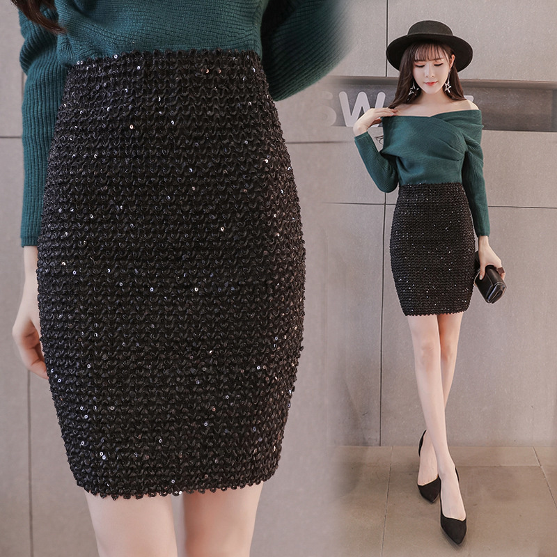 Skirts High Waist Sparkling Sequin Skirt Elegance Autumn Women Sexy Buttock Short Aline Skinny Office Bodycon Pencil Wrap 230420