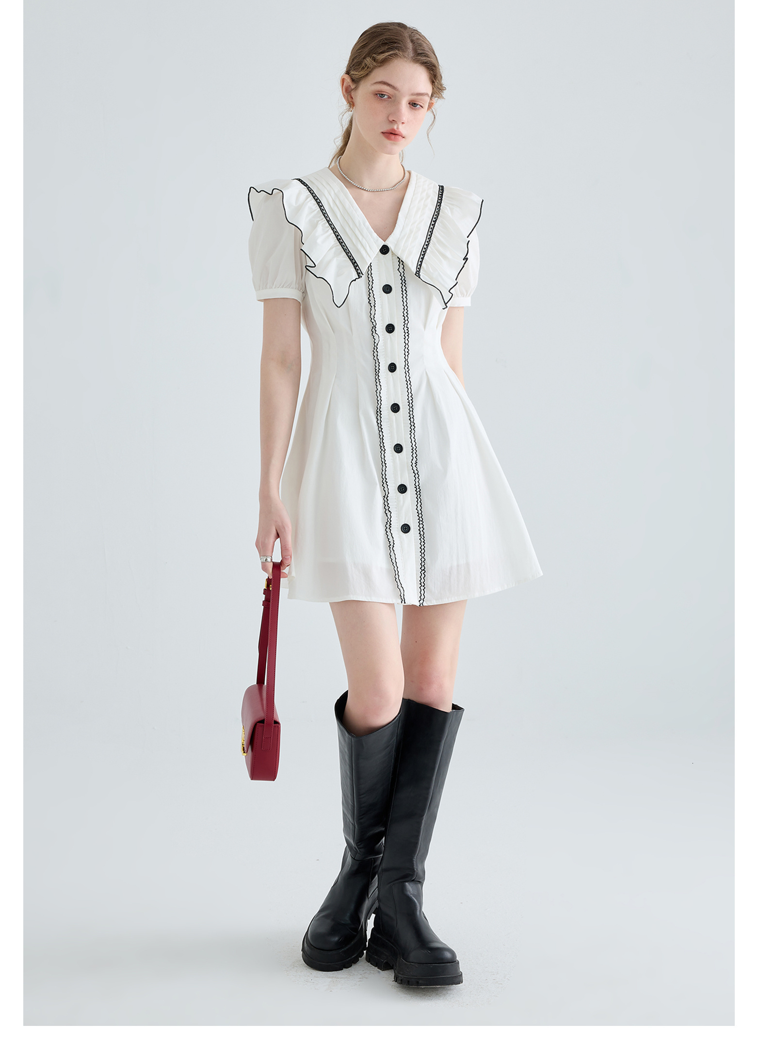 Casual Dresses MOLAN Ruffles Woman Beige Dress Cute Summer Sailor Neck Short Sleeve Sweet Fashion Female Korean Vintage Chic Vestido 230420