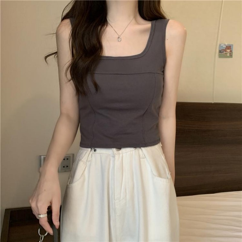 Camisoles Tanks Yasuk Summer Women's Solid Casual Slim Pullover Versatile Solid Stripes Bottom Camisole Vest Tees Tank Top Soft With Chest Pad 23
