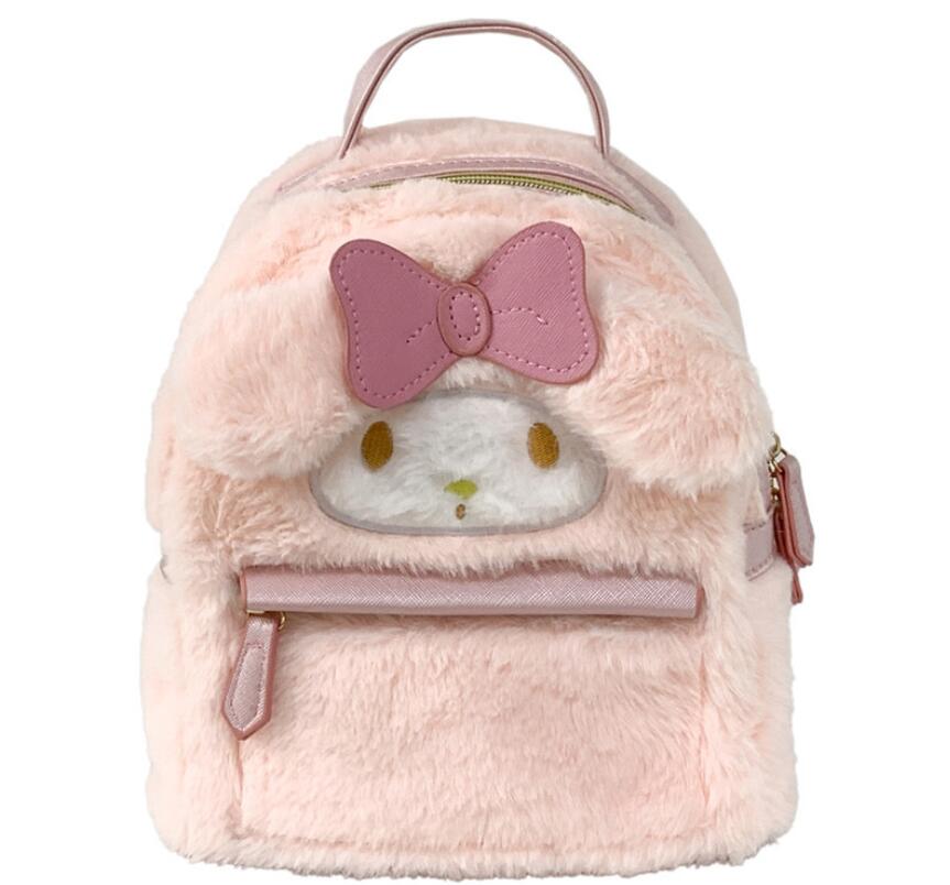 Kawaii Purple White Big Eye Plush Backpack Girl Cute Soft Accessories Zipper Bag Girls Birthday Gift Big Capacity