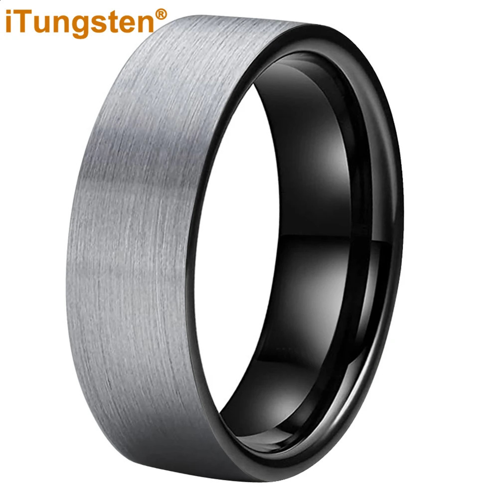 Band Rings Drop iTungsten 6/8/10/12MM Multiwidth Black Tungsten Ring Mens Womens Flat Wedding Band Brushed Finish Comfort Fit 231118