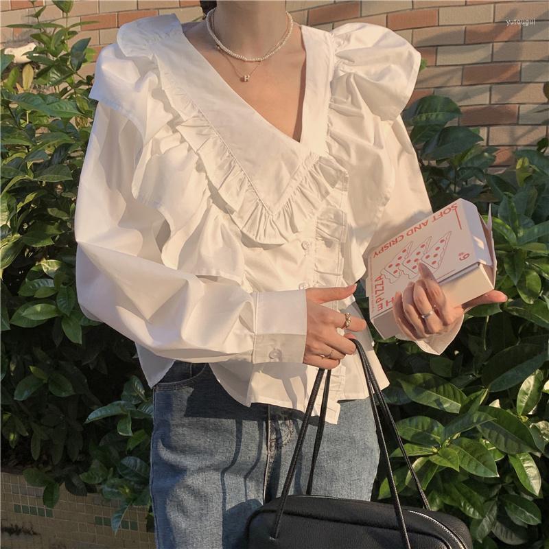 Women's Blouses Korean Style Sweet White Ins Short Shirt Women Fashionable Loose Ruffles V-neck Long-sleeve Temperament French Tops 2023
Women's Blouses Korean Style Sweet White Ins Short Shirt Women Fashionable Loose Ruffles V-neck Long-sleeve Temperament French Tops 2023