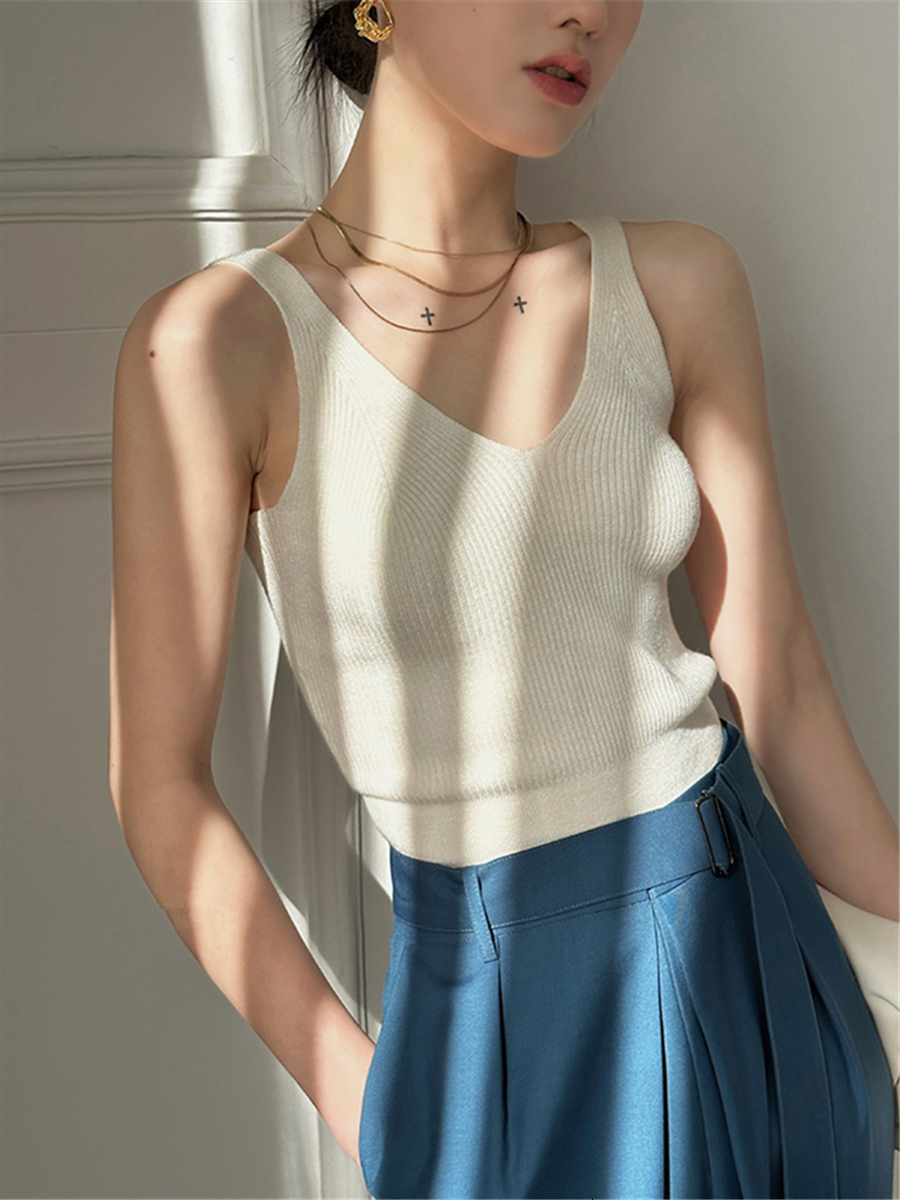 Camisoles Tanks Camisole Women Summer New Sleeveless Elegant Fashion Ladies Korean Pullovers Slim Knitted Vests Female Skinny Tank Tops 230420