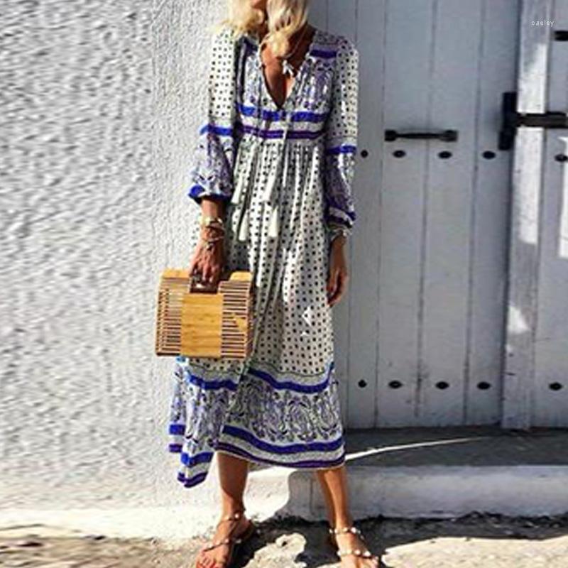 Casual Dresses Vintage Bohemian Pattern Print Women Maxi Dress Sexy Deep V Pleated Tassel Beach Spring Loose Long Sleeve Vestidos, 02 blue
Casual Dresses Vintage Bohemian Pattern Print Women Maxi Dress Sexy Deep V Pleated Tassel Beach Spring Loose Long Sleeve Vestidos, 02 blue