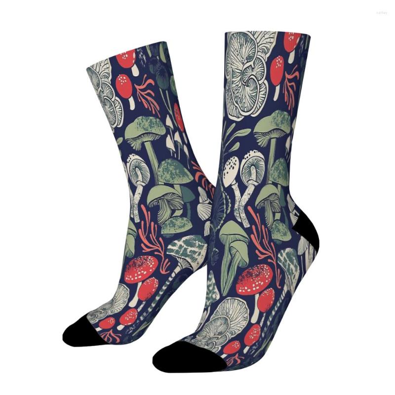 

Men's Socks Mystical Fungi Midnight Blue Background Mushroom Mushrooms Forest Straight Male Mens Women Autumn Stockings, Multi