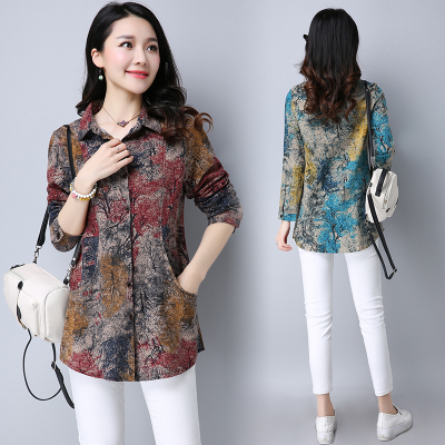 Men's Swimwear Casual Women Blouses long sleeve shirt women Turn Down Collar Print Camisas Feminina Tops and PZ096 230420