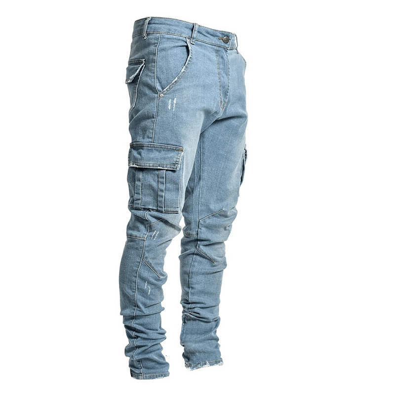 Mens Jeans, Casual Cotton Denim Trousers, Multi Pocket Cargo Fashion Pencil Side Pockets, Collection