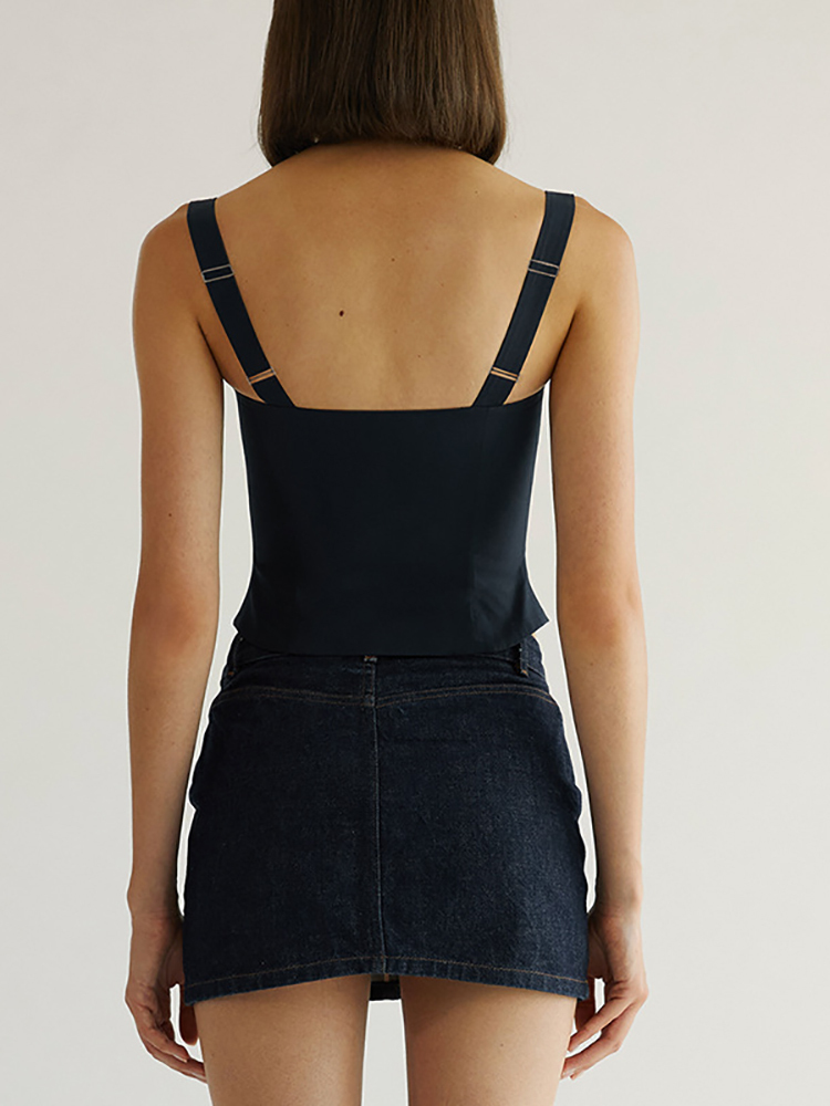 Women's Tanks Camis Fantoye Sexy Low Chest Cardigan Women Top Black Spaghetti Strap Metal Button Female Summer Spicy Girl Streetwear 230419