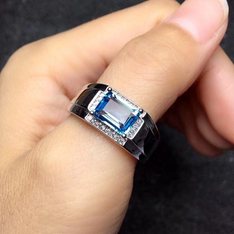 Cluster Rings Gorgeous 6 8mm Size Natural Blue Topaz Gem Ring S925 Silver Gemstone Men Powerful Party Gift Jewelry