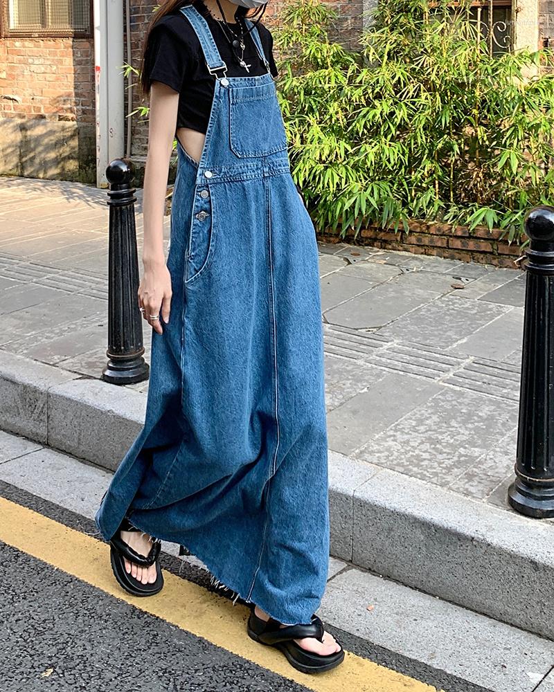 New Casual Dresses SML Women Loose Ladies Vintage Long Denim Dress Female Tassel Spaghetti Strap Jeans (78913