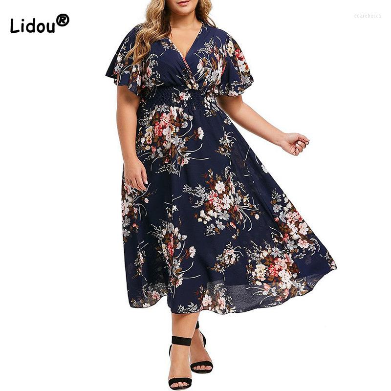 Plus Size Dresses V-Neck Shirring Elastic Waist Summer Clothes For Women Casual Floral Printing Short Sleeve Basic Pullover Midi Dress, Navy blue
Plus Size Dresses V-Neck Shirring Elastic Waist Summer Clothes For Women Casual Floral Printing Short Sleeve Basic Pullover Midi Dress, Navy blue
