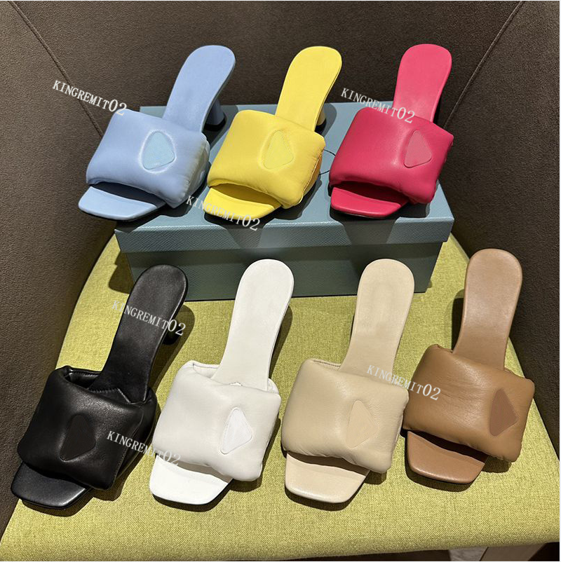 

Designer Slippers Down Filled Slipper Women Sandals High Heels Buckle Embellished lined Soft Sheepskin Leather Sandal