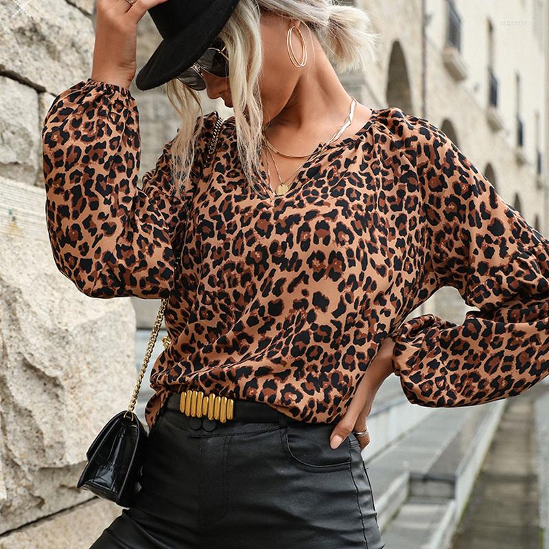 Women' Blouses Leopard Print Chiffon Shirt Women Loose Tops V Neck Long Sleeve Blouse Vintage Fashion Clothes Blusa Mujer 18213, Khaki 
Women' Blouses Leopard Print Chiffon Shirt Women Loose Tops V Neck Long Sleeve Blouse Vintage Fashion Clothes Blusa Mujer 18213, Khaki