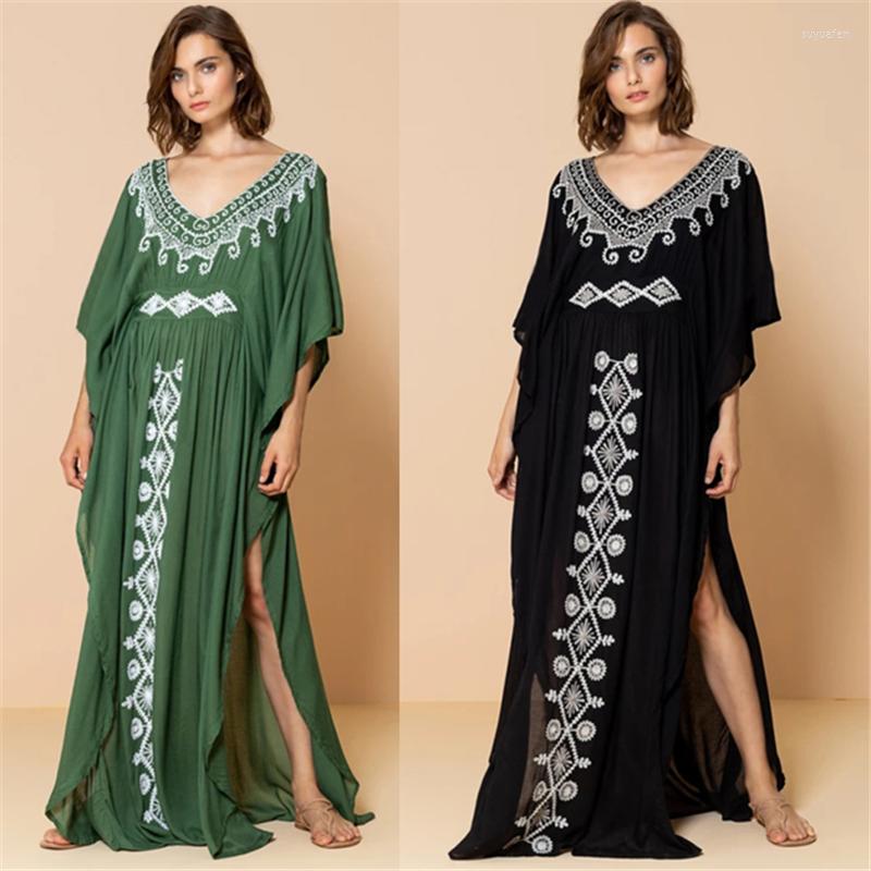 Women's Swimwear Embroidery Bathing Suit Cover Ups V-neck Split Beach Tunic Kaftan Black Green Oversize Maxi Dress Swim Wear
Women's Swimwear Embroidery Bathing Suit Cover Ups V-neck Split Beach Tunic Kaftan Black Green Oversize Maxi Dress Swim Wear