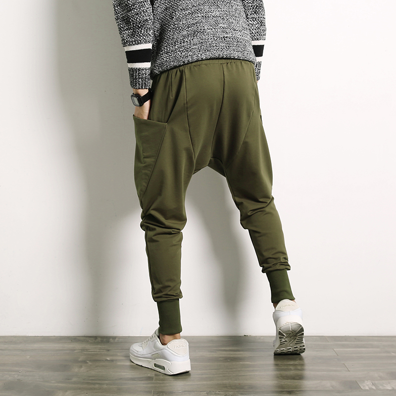 Men's Pants Hip Hop Harem Pants Men Cotton Streetwear Casual Trousers Solid Jogger Pants Side Pocket Men Sweatpants 230420