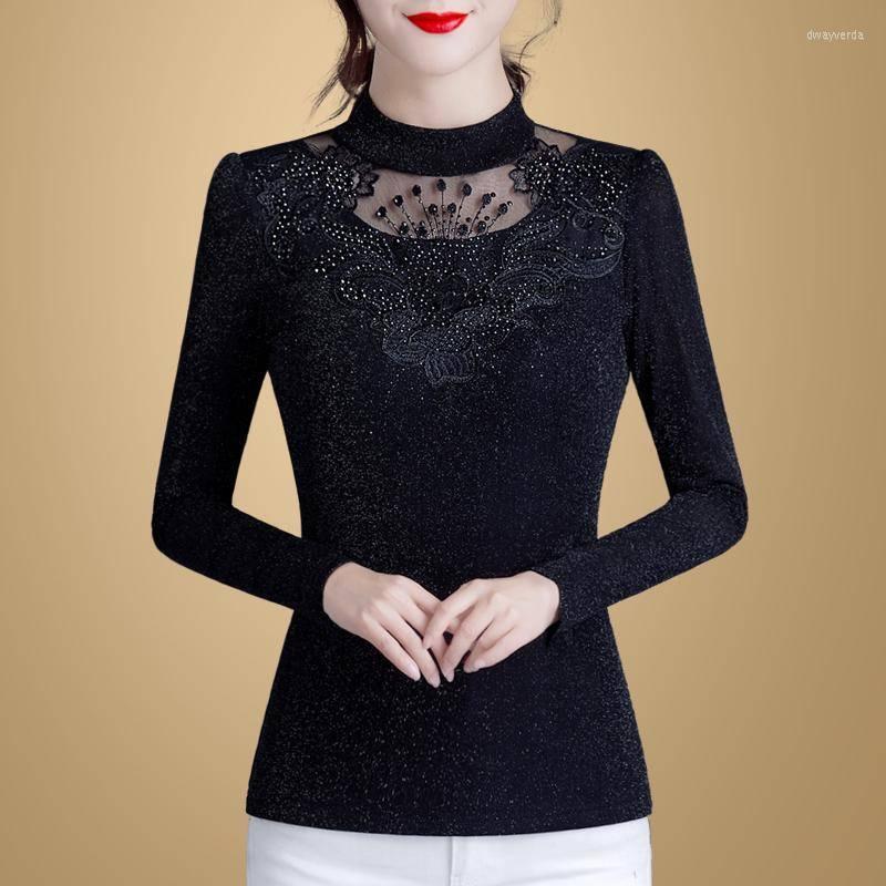 Women's T Shirts Shiny Gauze Spliced Black Colour Hollow Out T-Shirts Multiple Diamond Inlay Slim Pure Cotton Autumn Winter Middle Elderly, Purple
Women's T Shirts Shiny Gauze Spliced Black Colour Hollow Out T-Shirts Multiple Diamond Inlay Slim Pure Cotton Autumn Winter Middle Elderly, Purple